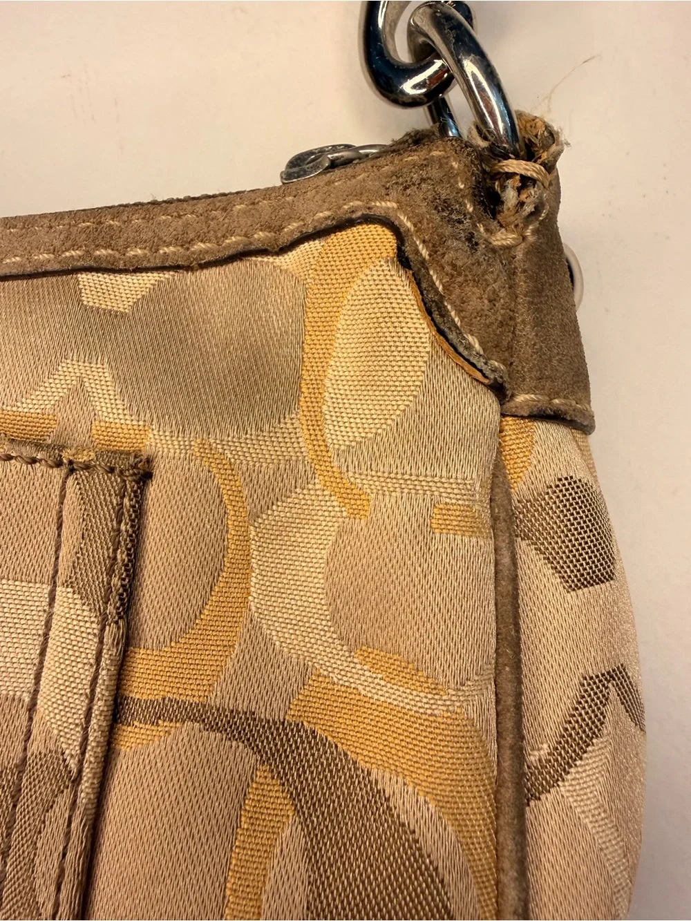 Coach Signature Mini Shoulder Bag in Beige and Tan